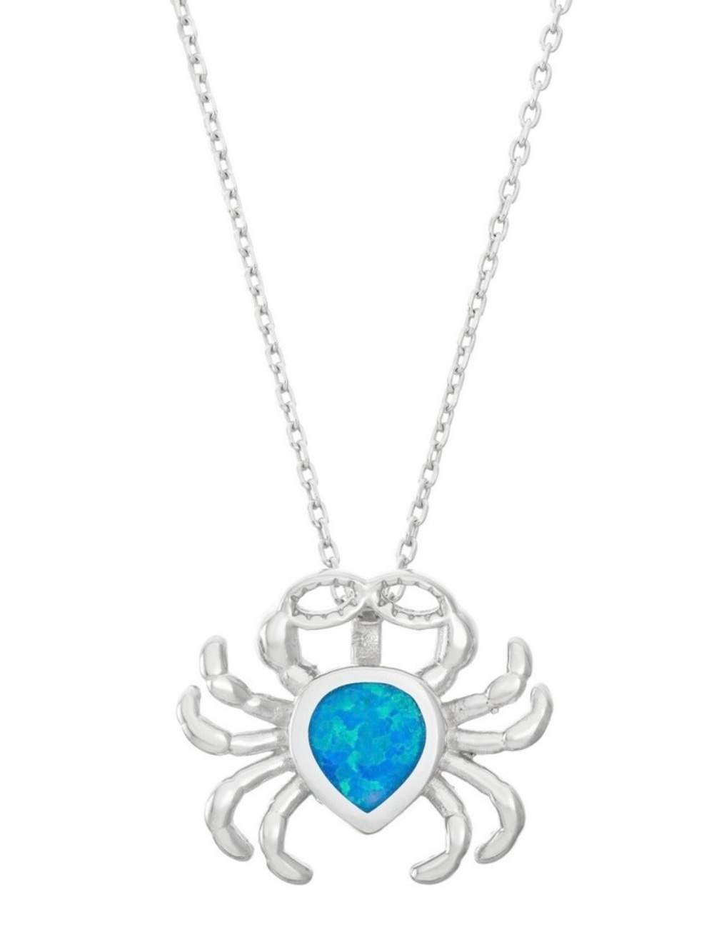 925 Sterling Silver Blue Opal Crab Necklace 18” Coastal